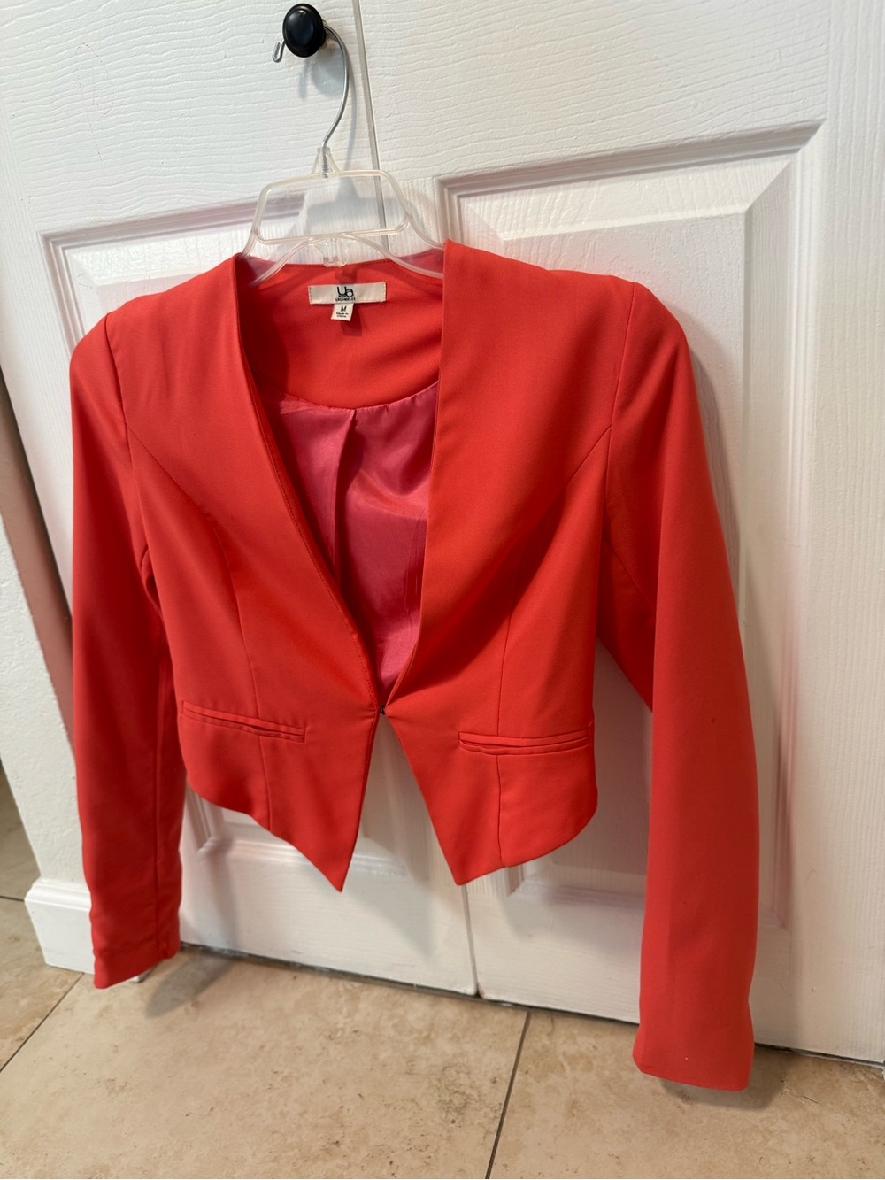 Women's Red Open-Front crop Blazer Jacket